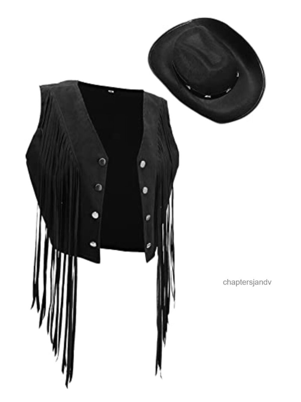Faux Suede Fringe Vest and Cowboy Hat Set Western Hippie Costume
